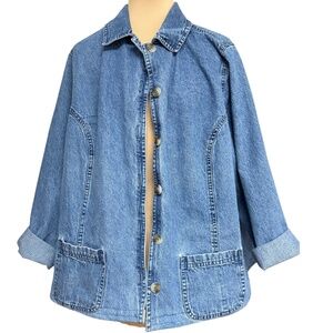jacket work chore barn LIZ & ME XL vintage blue cotton denim pockets buttons